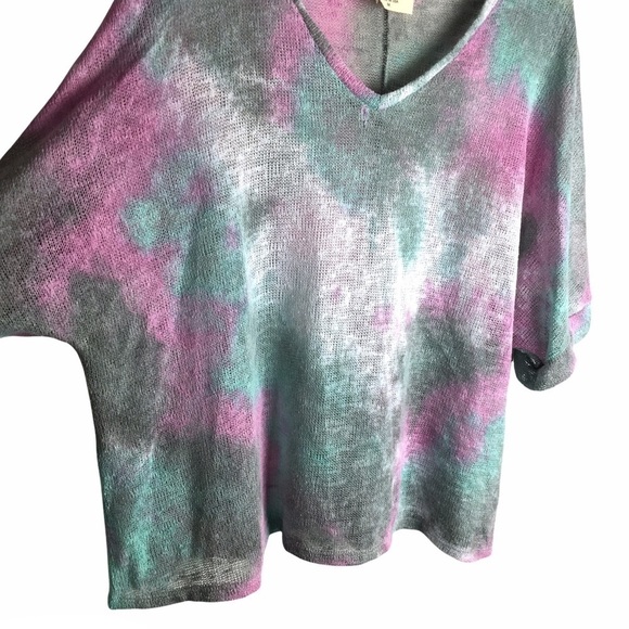 FANTASTIC FAWN Sweater Loose Knit Tie Dye Boho Pastel 3/4 Sleeve Size Medium - Picture 3 of 12